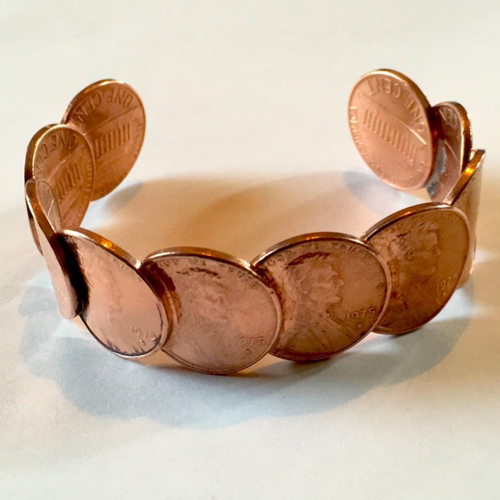 Copper Penny Cuff Bracelet 10 1975 Coins. EUC.